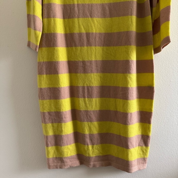 NWT Gobi Mongolian Cashmere Striped Yellow Tan Sweater Dress size Large - Picture 2 of 14